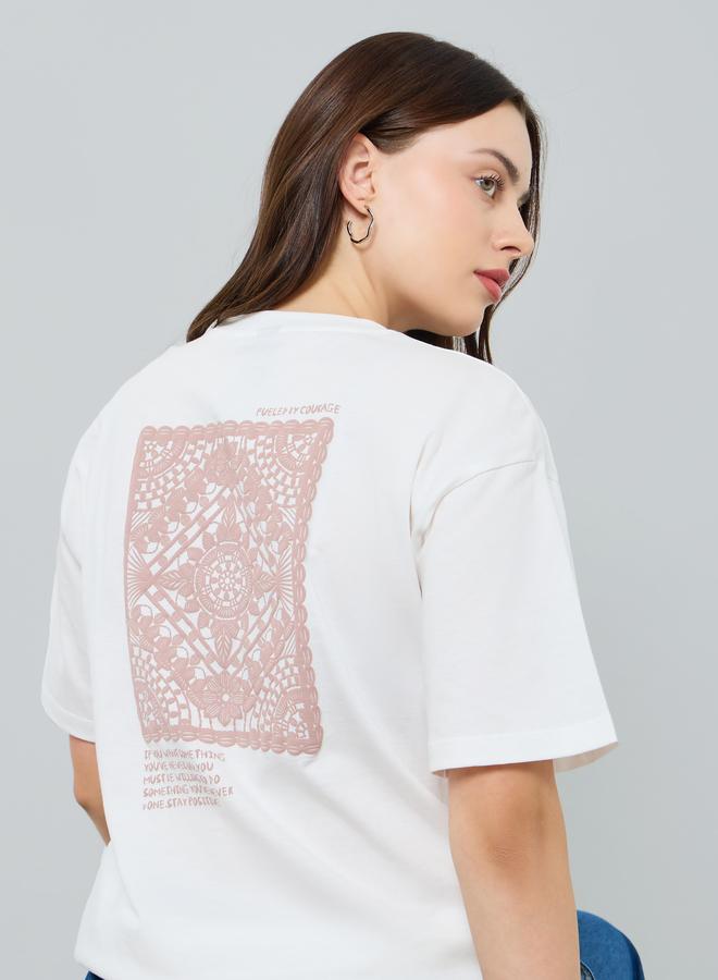 Styli White Off White Graphic Print Cotton T-Shirt - Image 2